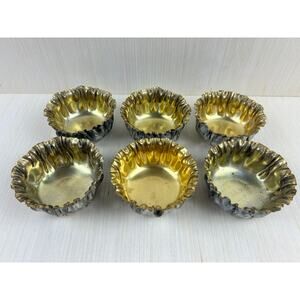 ESC Heavy Silverplate Bowl with Crinkle Edges, 24K Gold Lined Bowls Set of 6 Vtg